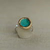 Round Glazed Glass Pendant Sterling Silver Adjustable Ring - 50SG - Lagoon Emerald - Uneeka