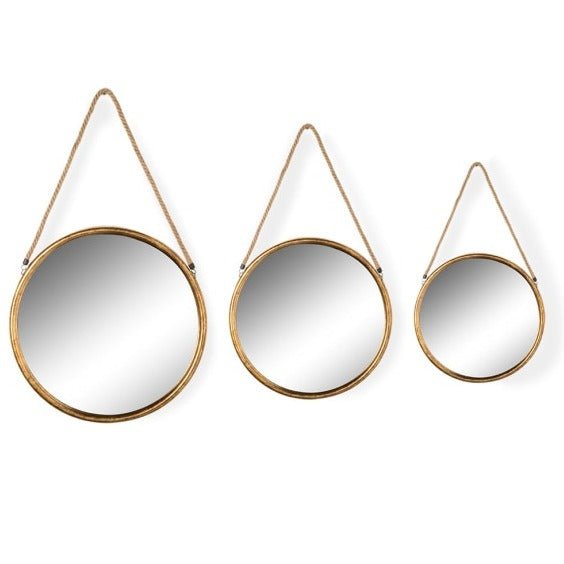 Round Gold Frame Rope Hanging Mirror - JRG11 - Uneeka