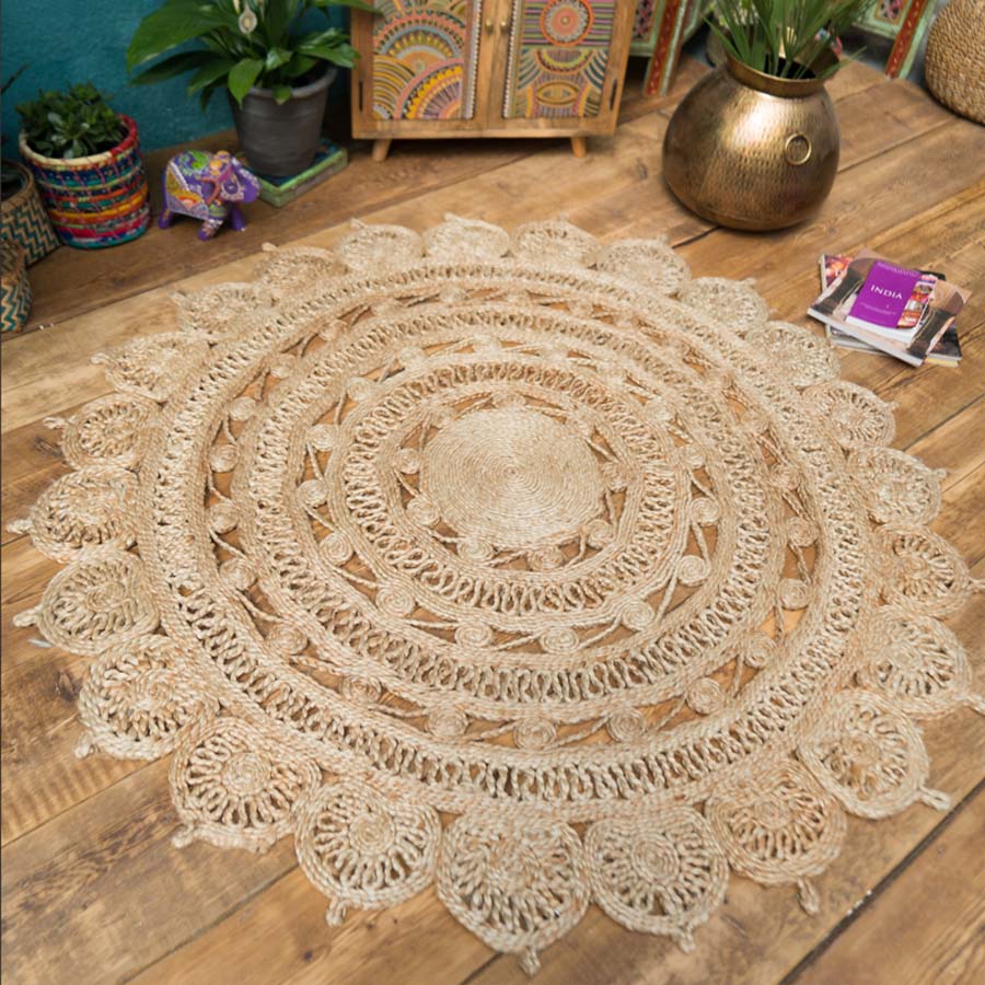 Round Jute Braided Open Weave Rug - R57150 - Uneeka
