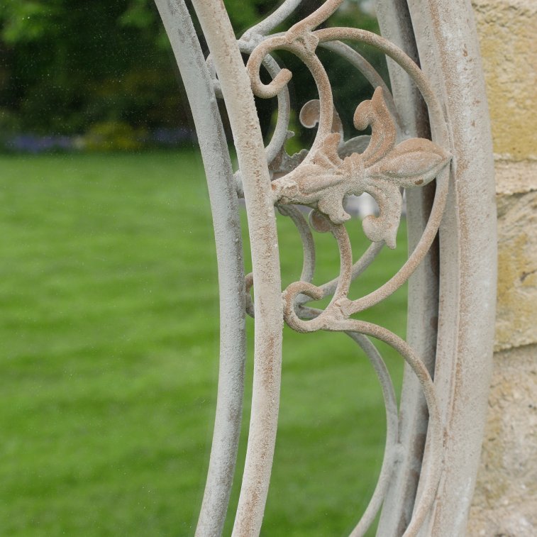 Round Ornate White Garden Mirror - 8731 - Uneeka