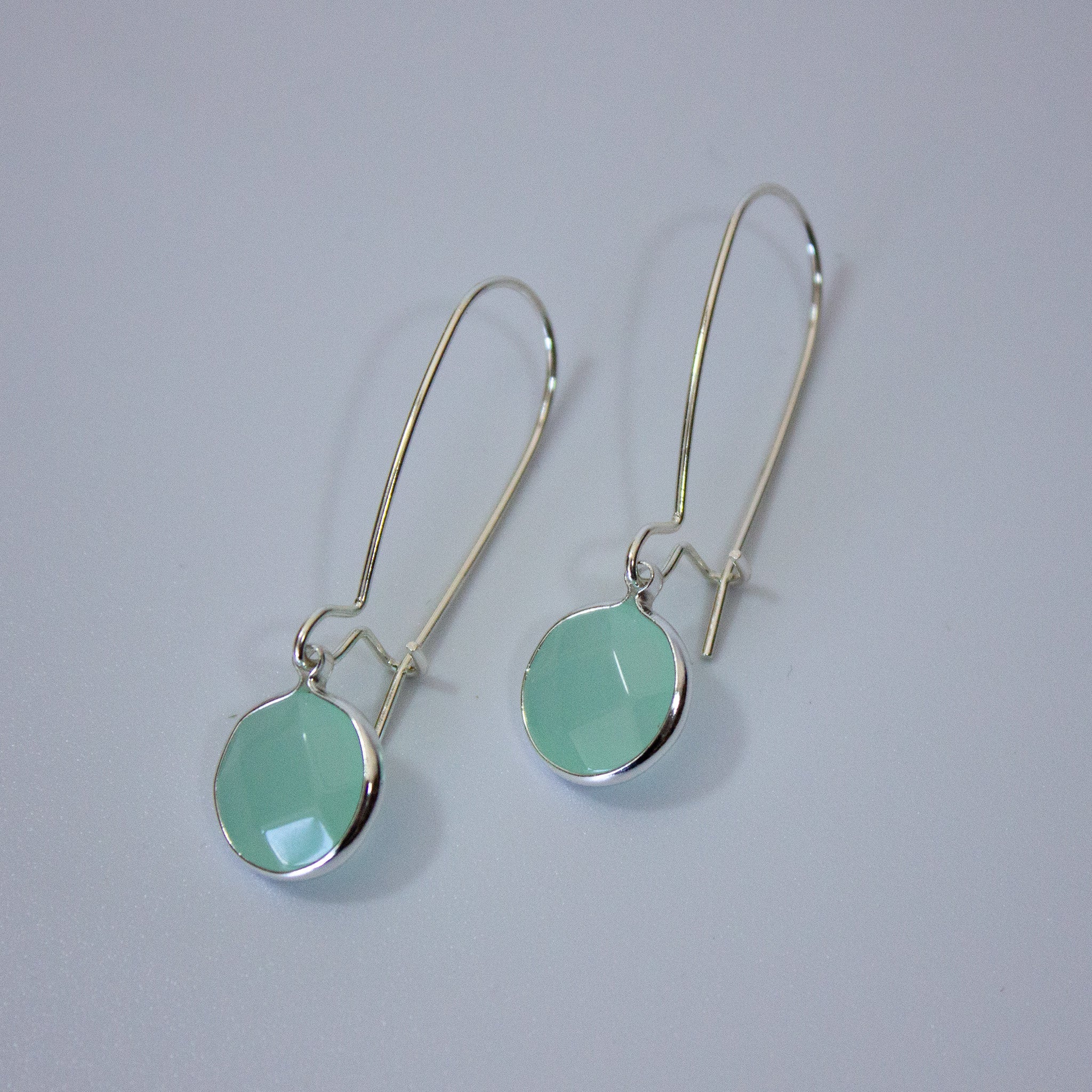 Round Semi Stone with Hoop Earrings in Silver - CE - 16413 S CAL - Uneeka