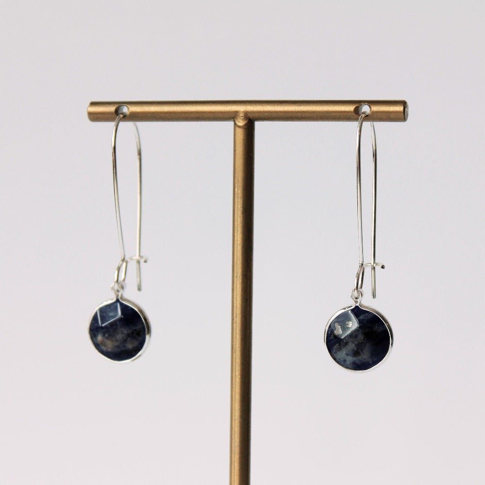 Round Semi Stone with Hoop Earrings in Silver - CE - 16413 S LBD - Uneeka