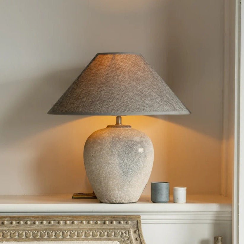 Rounded Ceramic Table Lamp with Grey Shade - YH6107 - Uneeka