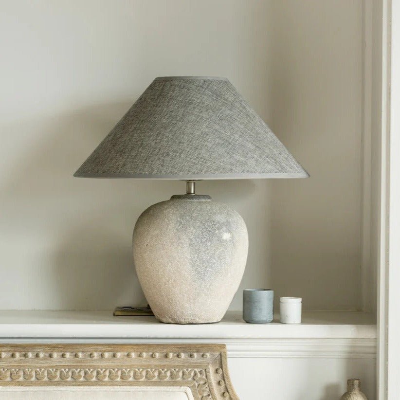 Rounded Ceramic Table Lamp with Grey Shade - YH6107 - Uneeka