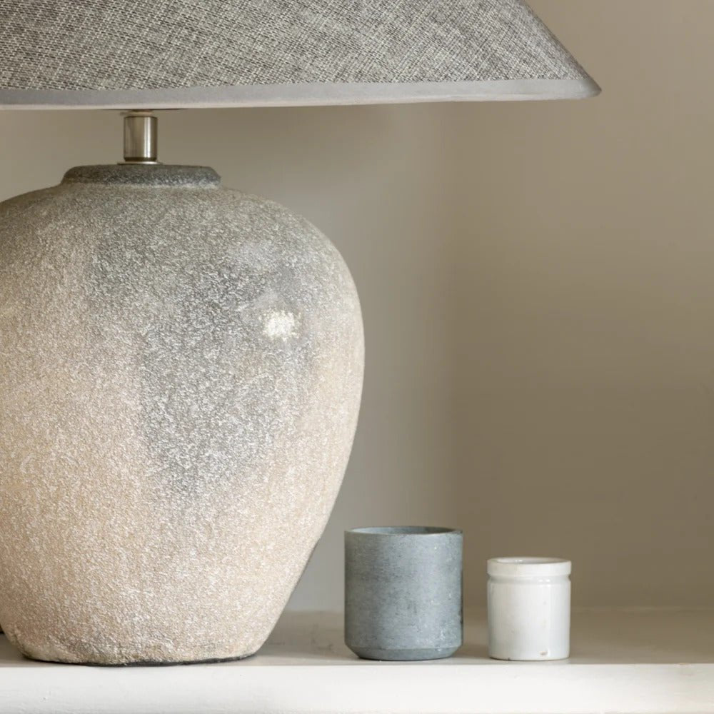 Rounded Ceramic Table Lamp with Grey Shade - YH6107 - Uneeka