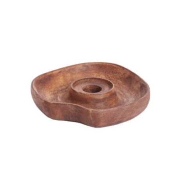 Rust Colour Abstract Mango Wood Candle Holder - 6063061 - Uneeka