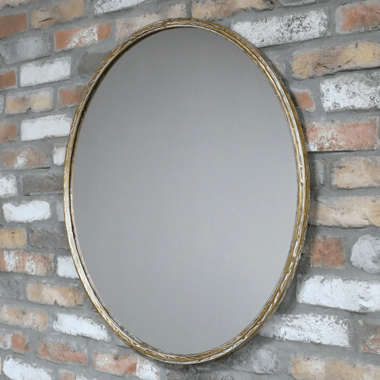 Rustic Distressed Gold Finish Metal Round Mirror - 9970 - Uneeka