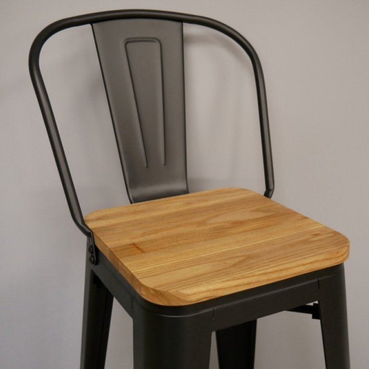 Rustic Steel & Elm Wood Bar Stool - 6414 - Uneeka