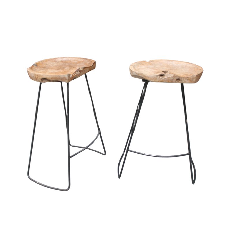 Rustic Teak Oval Seat Bar Stool - IS038 - Uneeka