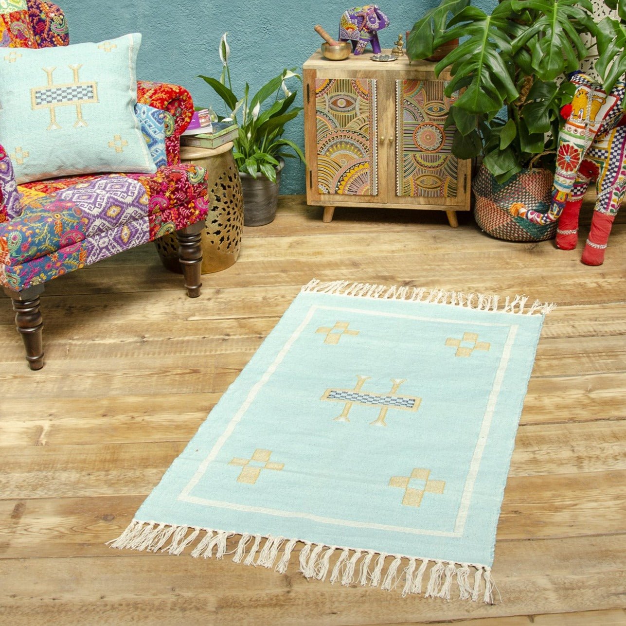 Embroided Handmade Rugs Sahlah Embroidered Tribal Rug | Moroccan Handmade Design | Uneeka