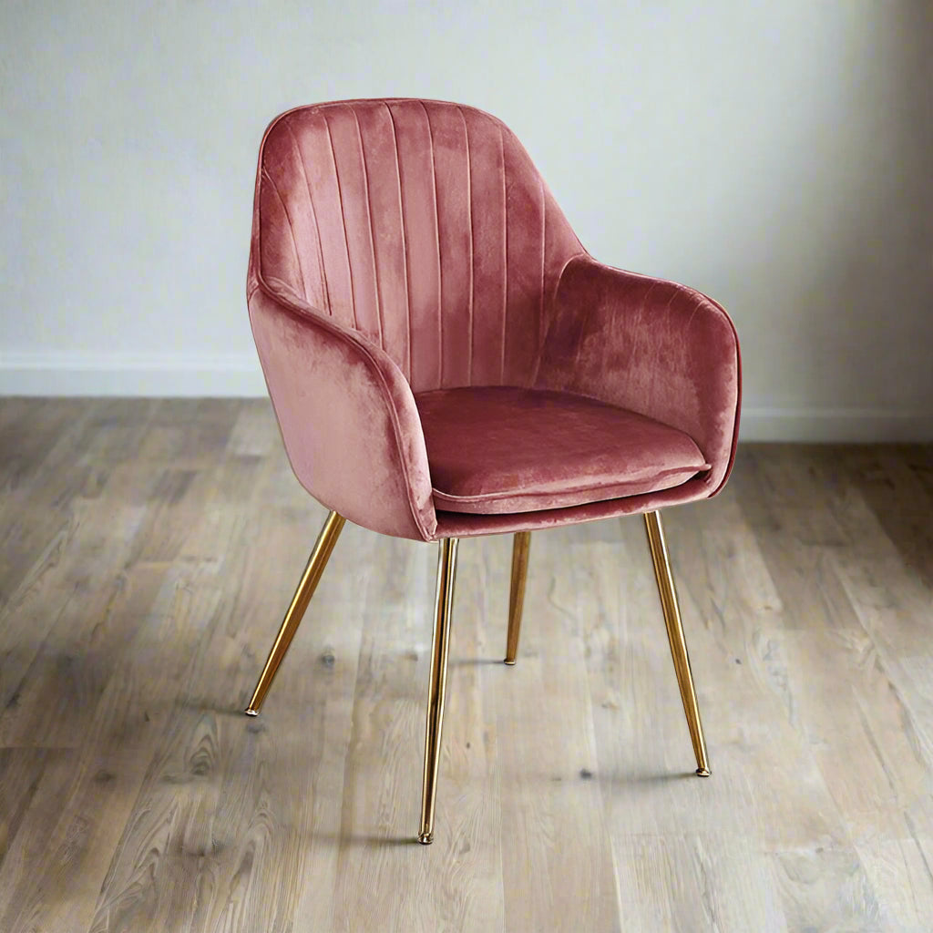 Sara Velvet Chair with Gold Legs - LARACHAPINK - Uneeka