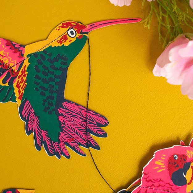Screen Printed Tropical Birds Garland - TROPICALBIRDSGARLAND - Uneeka