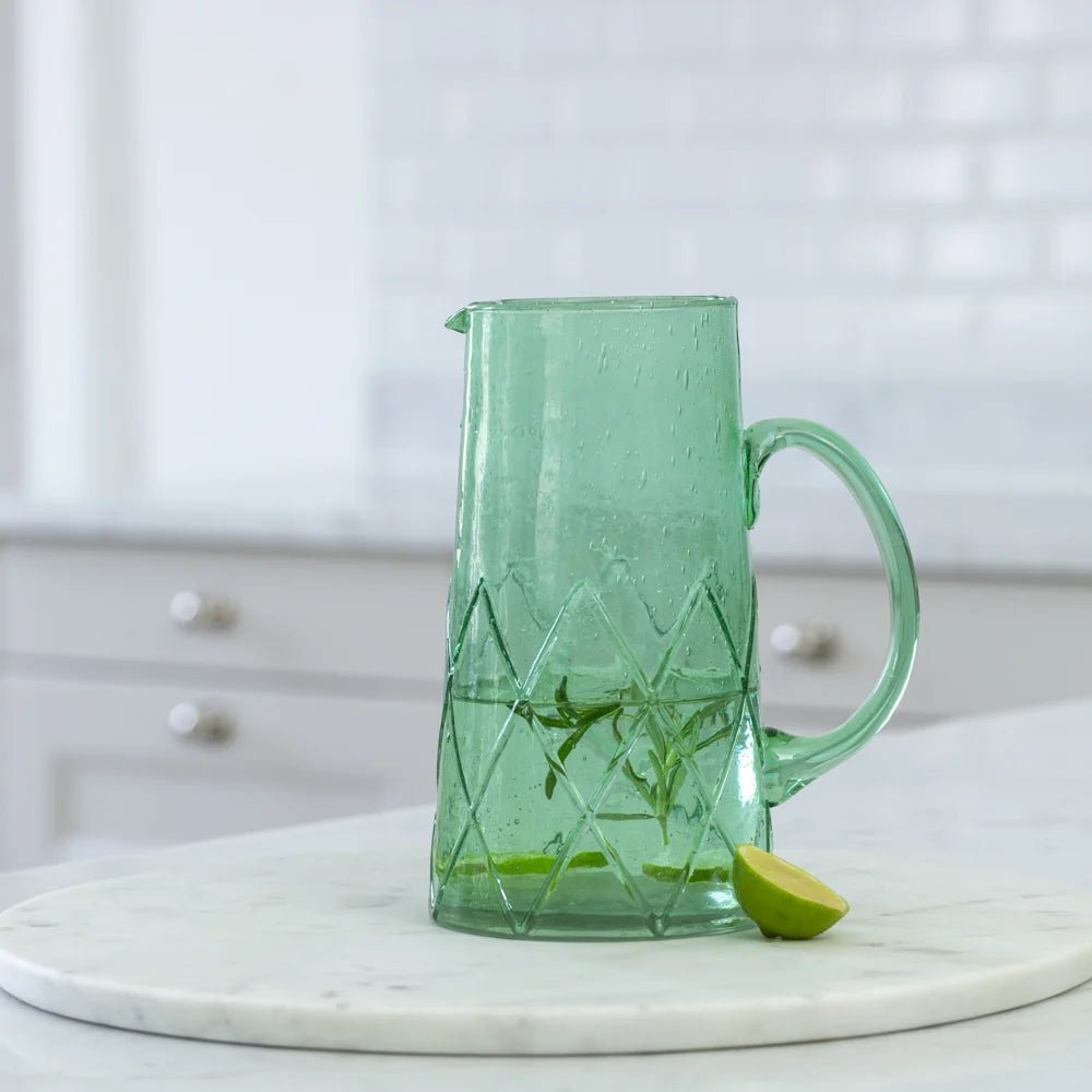 Sea Green Recycled Bubble Glass Jug - MK23515 - Uneeka