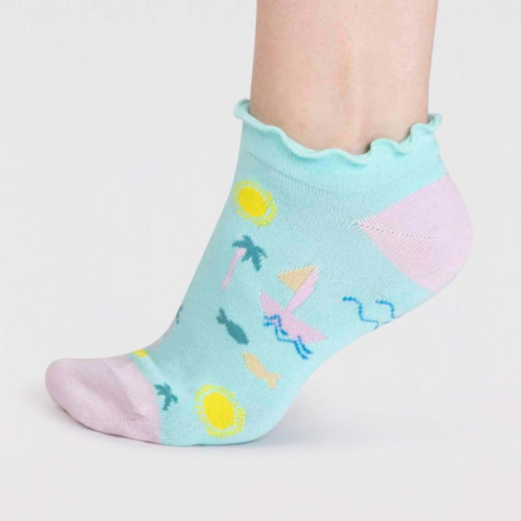 Sea Themed Bamboo Trainer Socks - SPW860 - Deep Mint - Uneeka