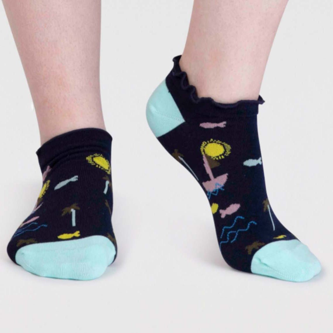 Sea Themed Bamboo Trainer Socks - SPW860 - Deep Mint - Uneeka