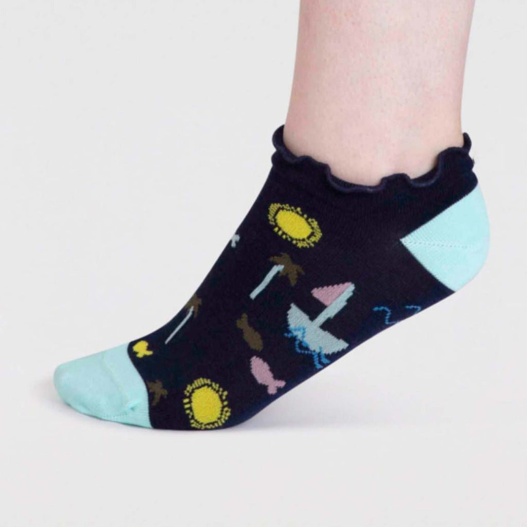 Sea Themed Bamboo Trainer Socks - SPW860 - Navy - Uneeka