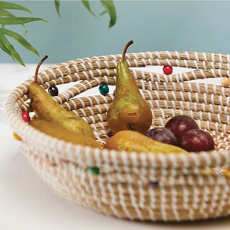 Seagrass Basket With Multi Colour Wood Beads - BSK32 - Uneeka