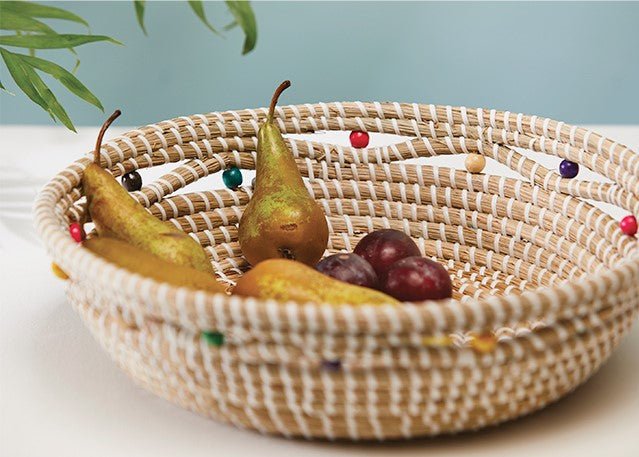 Seagrass Basket With Multi Colour Wood Beads - BSK32 - Uneeka