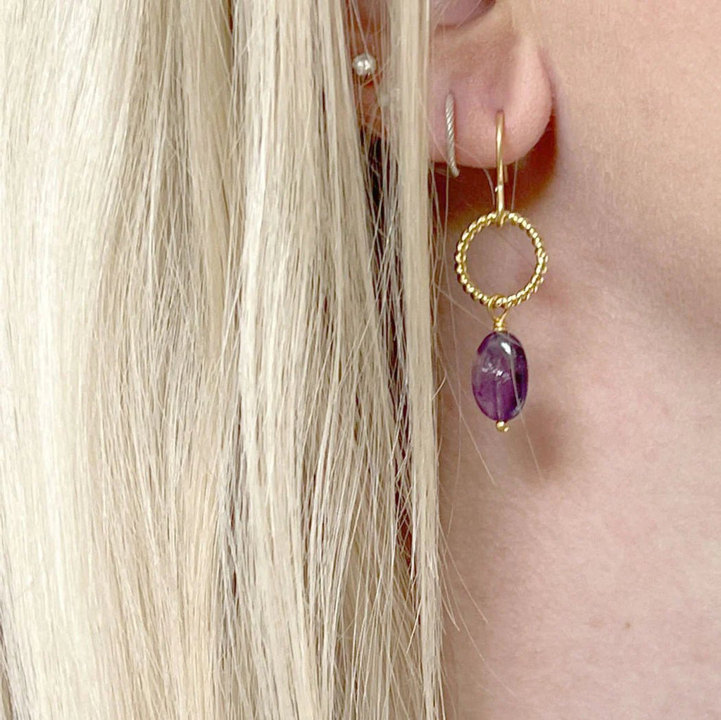 Semi - Precious Amethyst Gold Earrings - ALEXIS AMETHYST EARRINGS - Uneeka