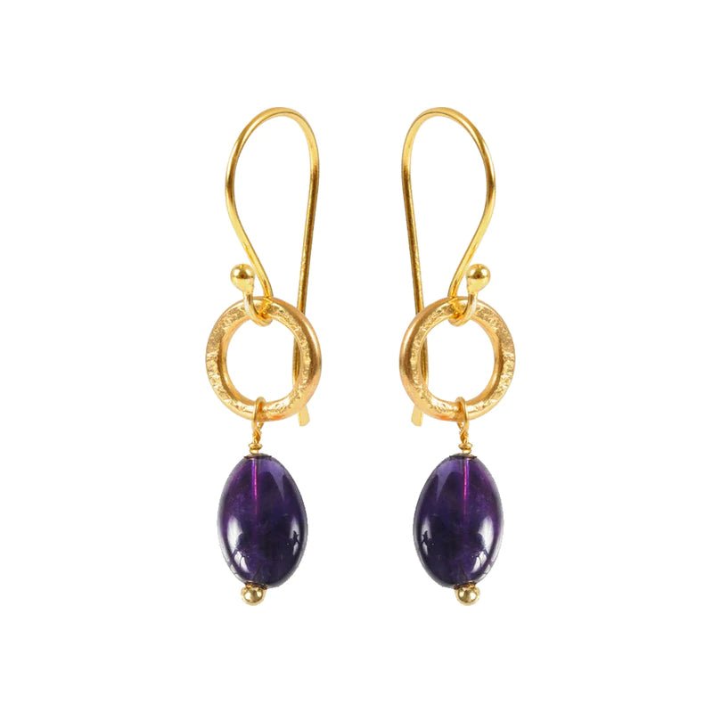 Semi - Precious Stone Gold Plated Gita Earrings - Gita Earrings Amethyst - Uneeka