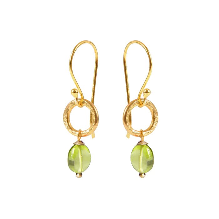 Semi - Precious Stone Gold Plated Gita Earrings - GITA EARRINGS GREEN PERIDOT - Uneeka