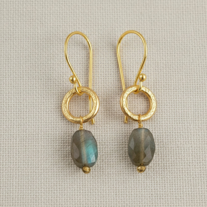 Semi - Precious Stone Gold Plated Gita Earrings - Gita Earrings Labradorite - Uneeka