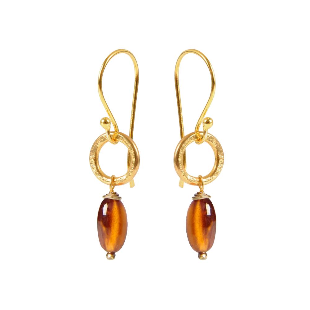 Semi - Precious Stone Gold Plated Gita Earrings - Hessonite Garnet - Uneeka