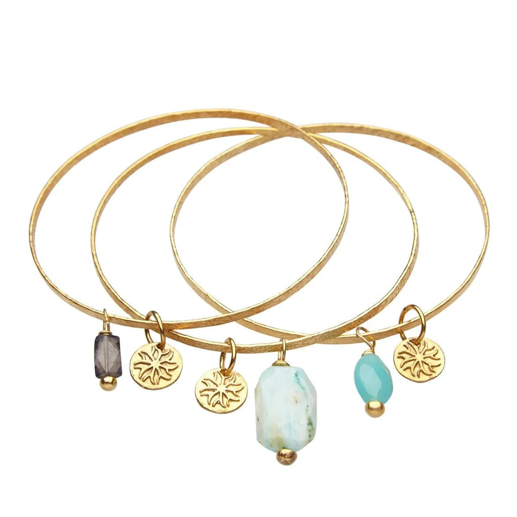 Semi - Precious Stone Pendant Gold Bangle - NILUH BANGLE SEMI PRECIOUS - IOLITE - Uneeka