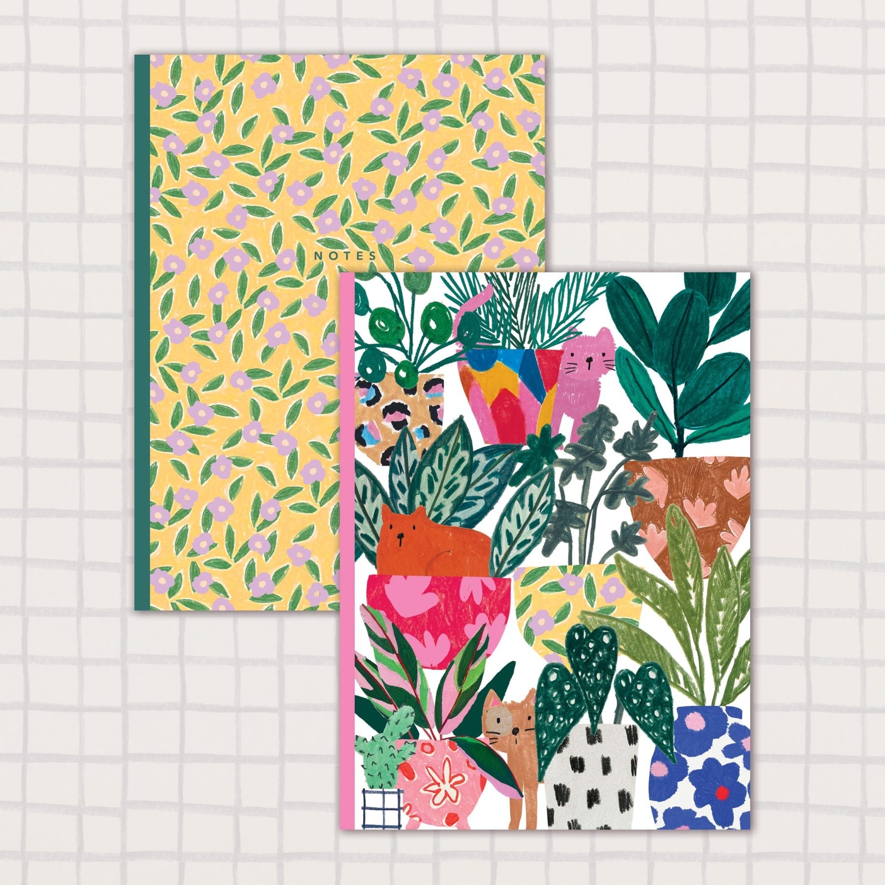 Set of 2 A5 Plant Cat Notebooks - DUO04 - Uneeka