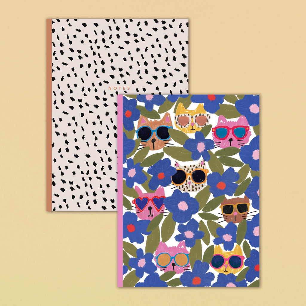 Set of 2 A5 Sunglasses Cat Notebooks - DUO03 - Uneeka