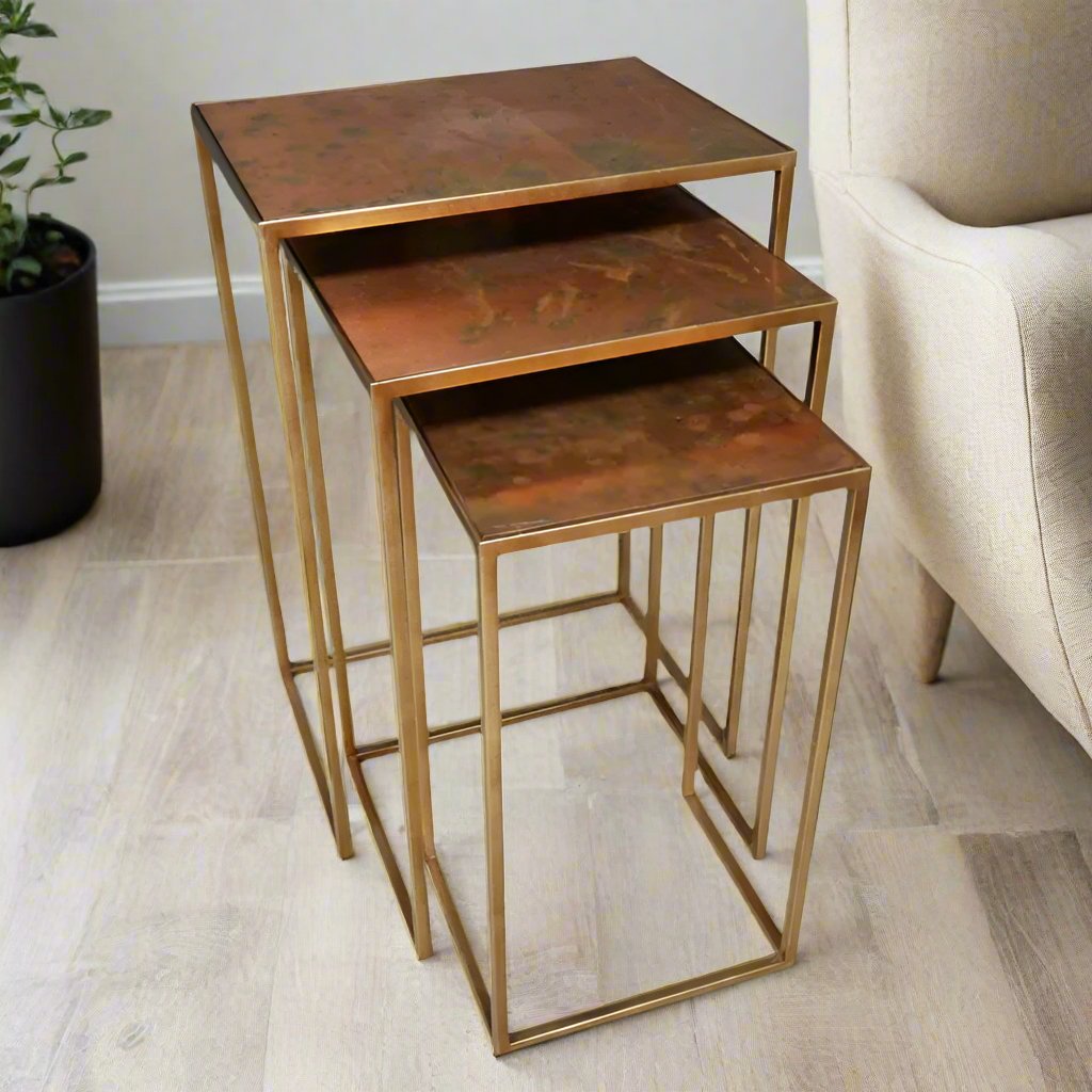 Set of 3 Copper Nest Tables - 6606 - Uneeka