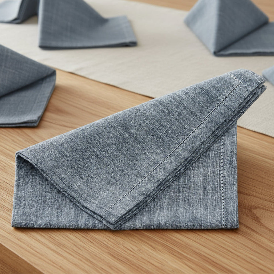 Set Of 4 Blue Chambray Napkins - CHM16B - Uneeka