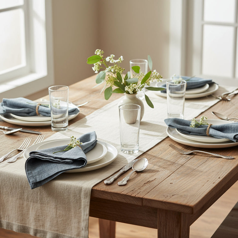 Set Of 4 Blue Chambray Napkins - CHM16B - Uneeka