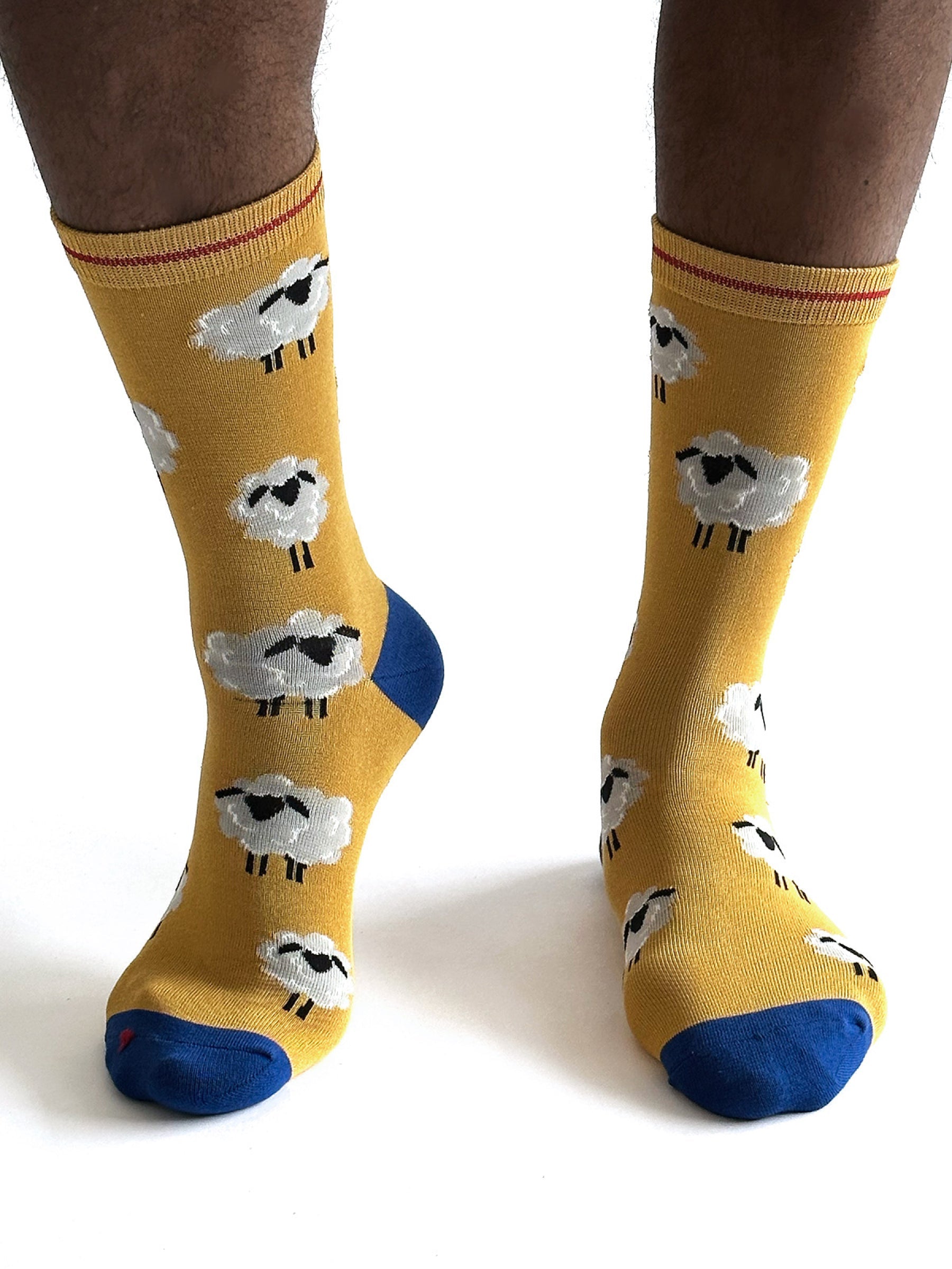 Sheep Patterned Bamboo Socks - SPM991 - YELLOW - Uneeka