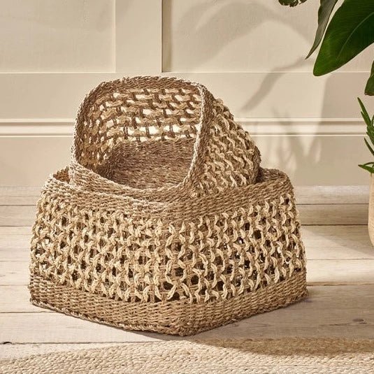 Shimla Square Natural Seagrass & Palm Leaf Basket - SB1701 - Uneeka