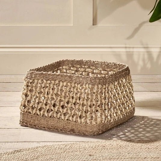 Shimla Square Natural Seagrass & Palm Leaf Basket - SB1701 - Uneeka