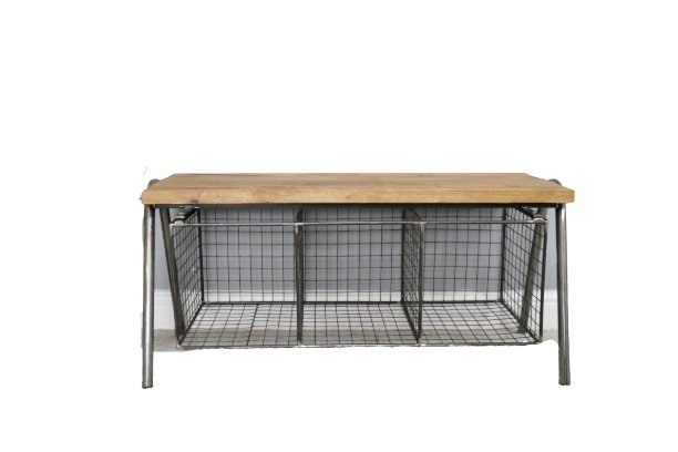 Shoe Storage Bench With Wooden Top and Metal Base - 6360 - Uneeka