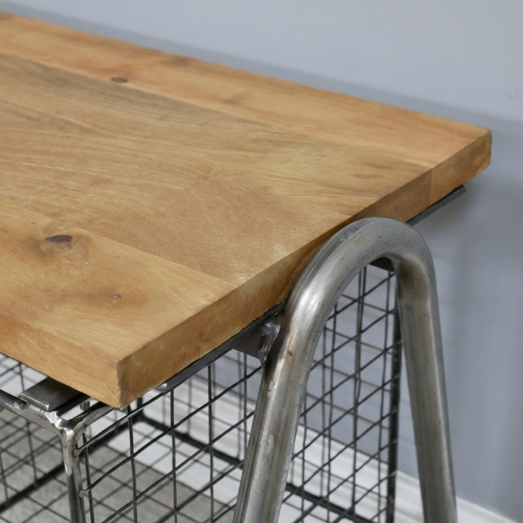 Shoe Storage Bench With Wooden Top and Metal Base - 6360 - Uneeka