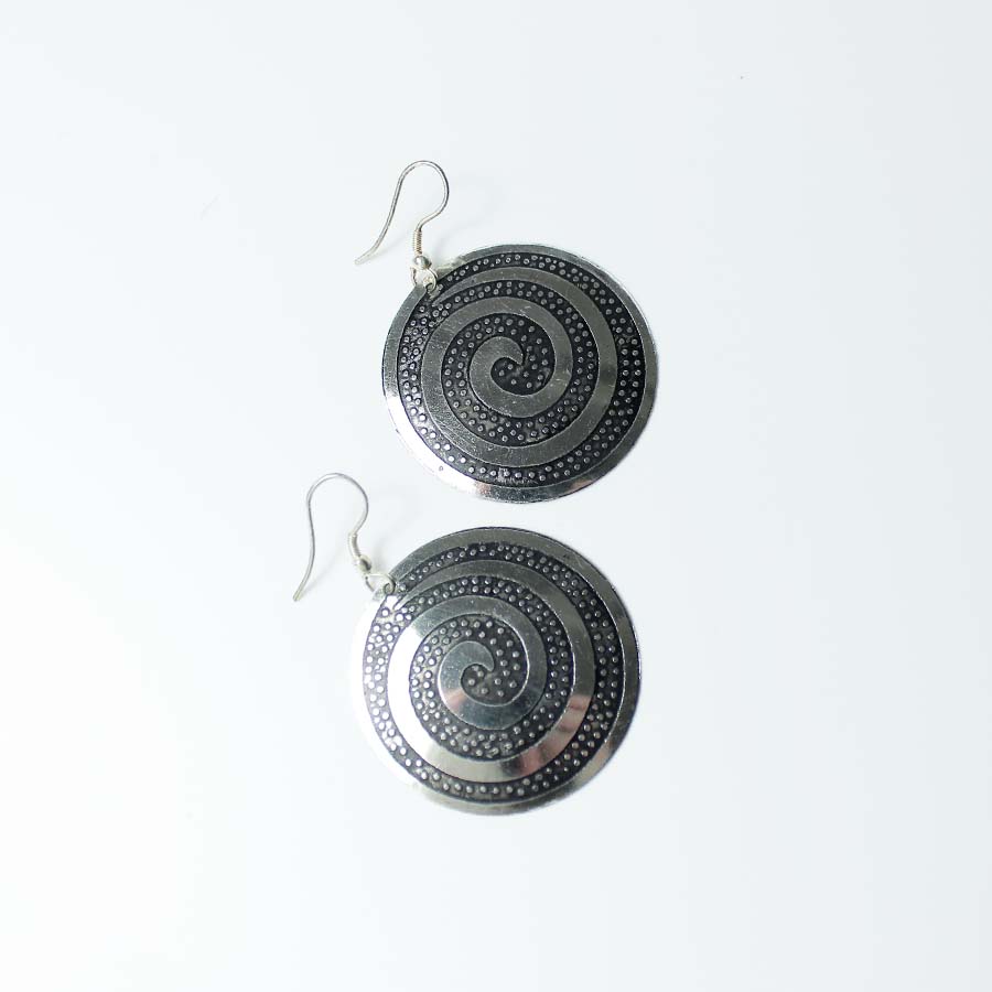 Silver Dome Earrings with Spiral - TAR7863A - Uneeka