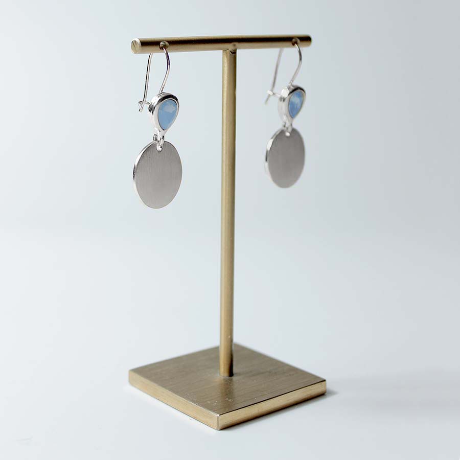 Silver Drop Shape Glass & Brushed Metal Circle Earrings - CE - 2235 - SOBL - Uneeka