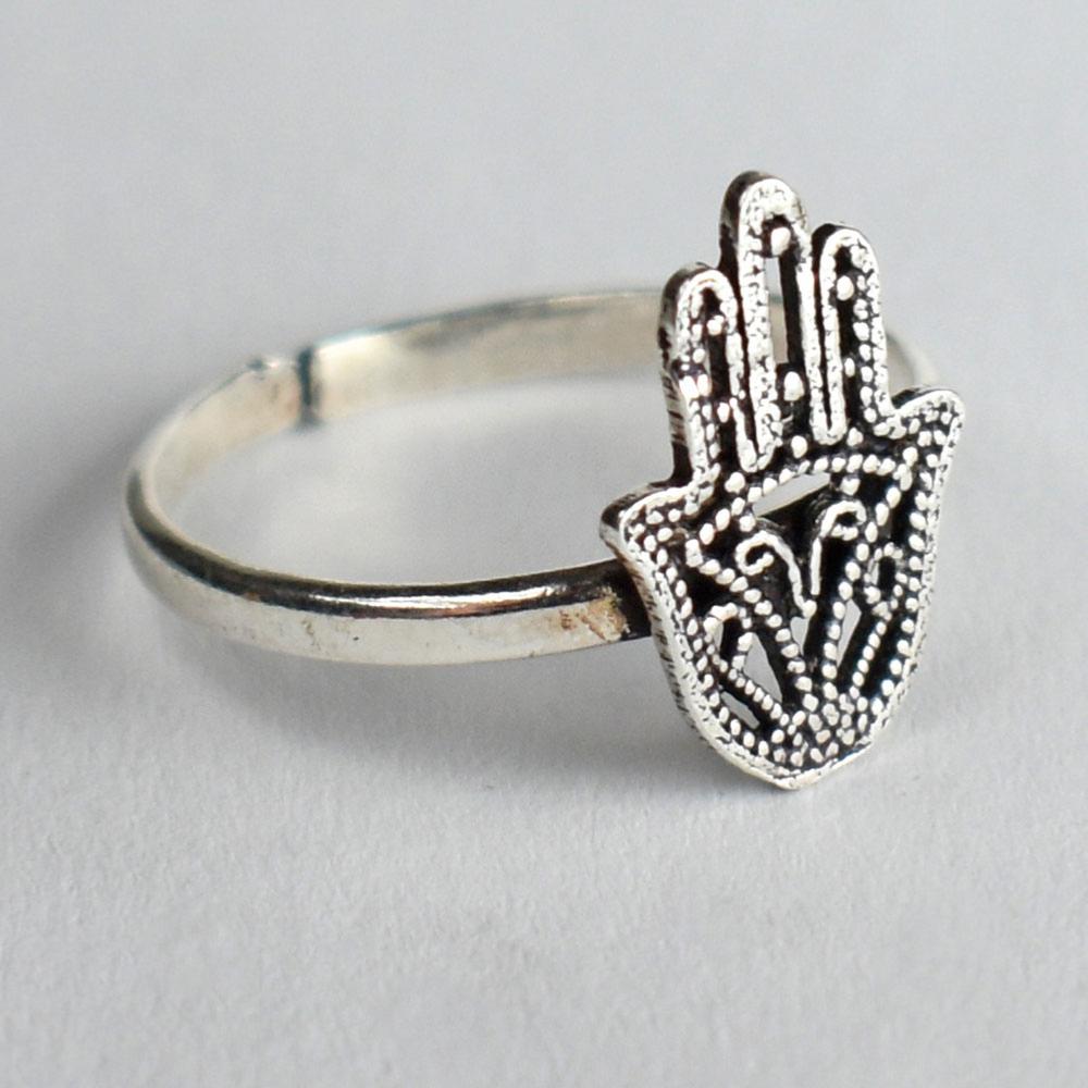 Silver Hamsa Hand Motif Ring - ASH2828 - Uneeka