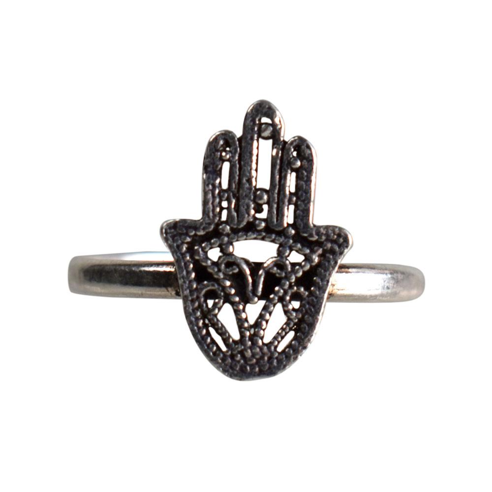 Silver Hamsa Hand Motif Ring - ASH2828 - Uneeka