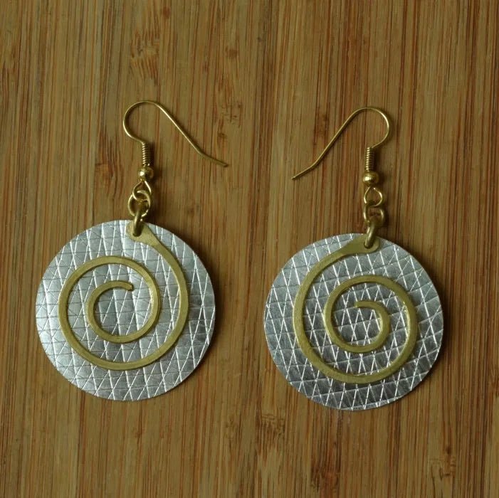 Silver Plate Circle & Brass Earrings - JEMBS2 - Uneeka