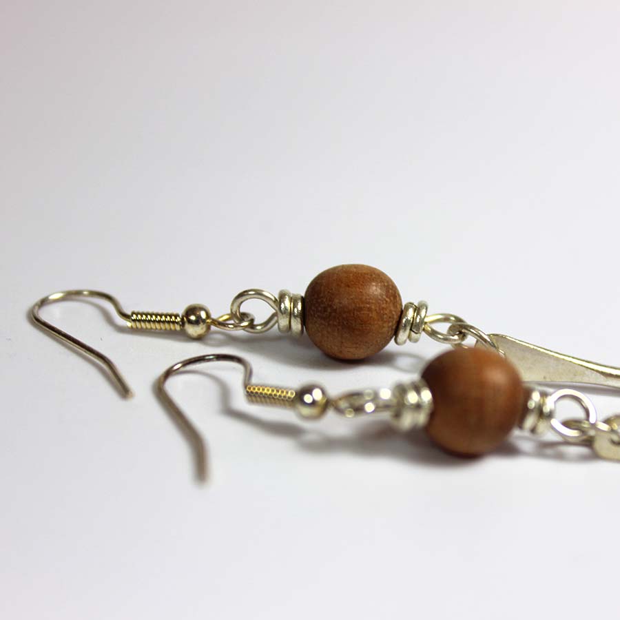 Silver Plate Petal & Wood Bead Earrings - JEMS26 - Uneeka