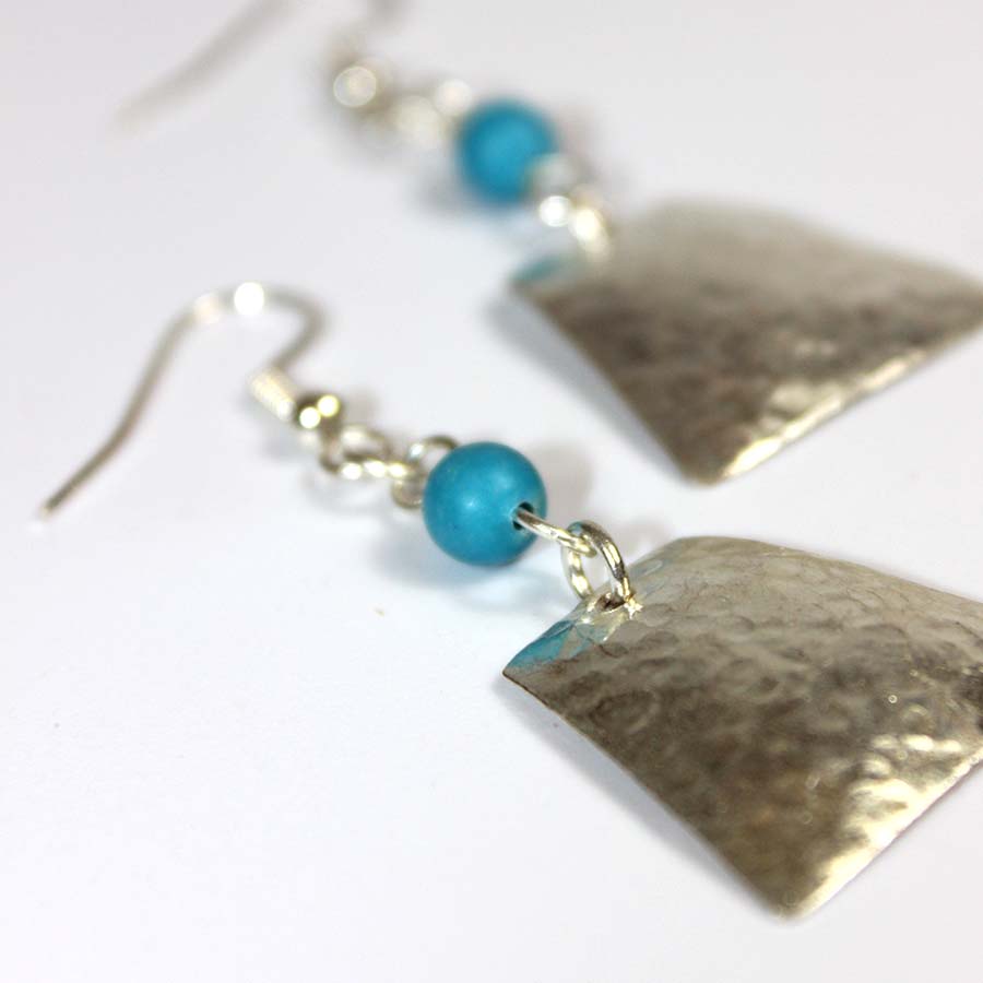 Silver Plate Rhomboid & Turquoise Earrings - JEMS5 - Uneeka