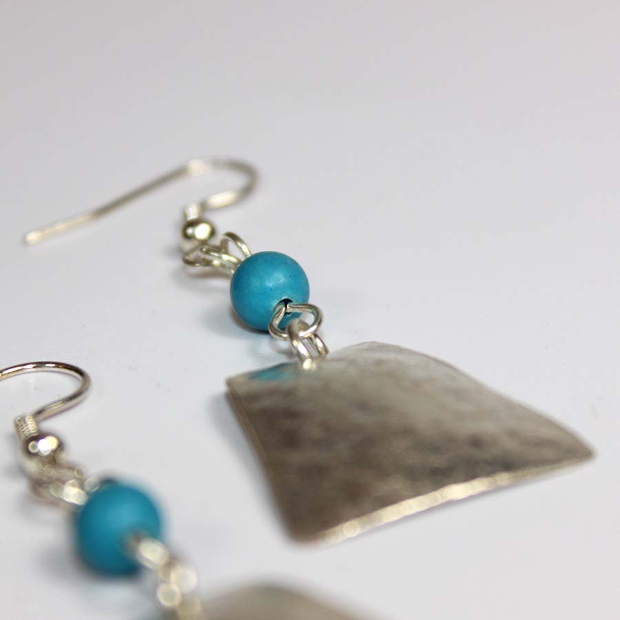 Silver Plate Rhomboid & Turquoise Earrings - JEMS5 - Uneeka