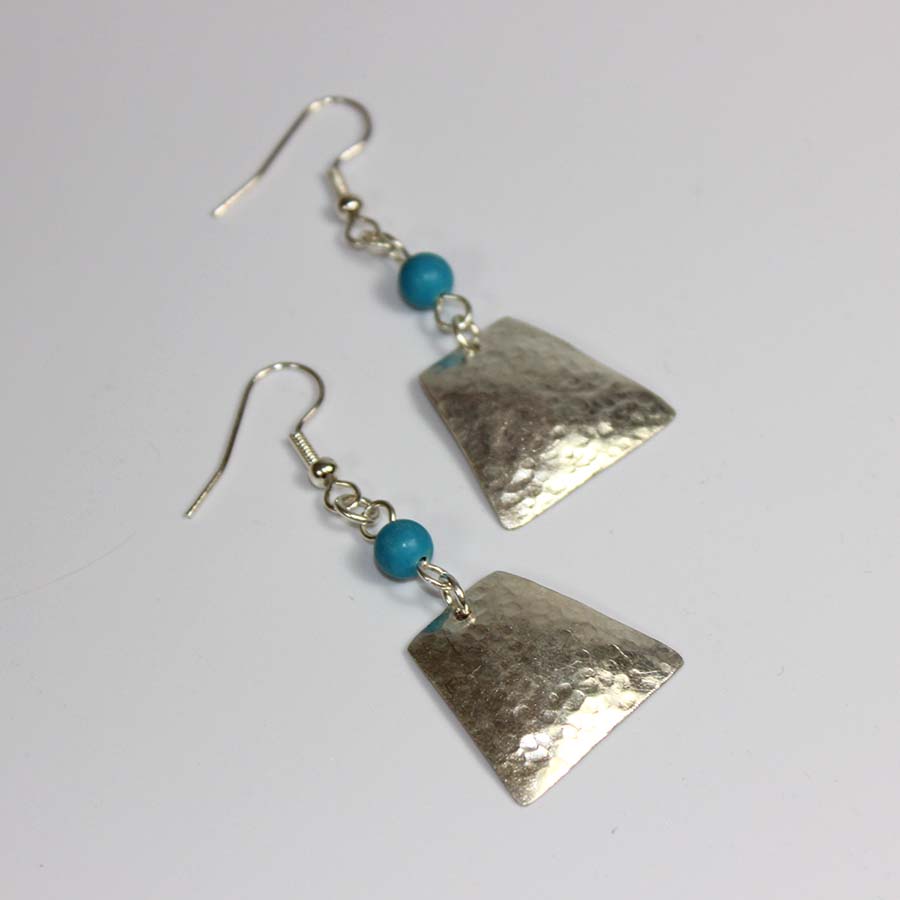Silver Plate Rhomboid & Turquoise Earrings - JEMS5 - Uneeka