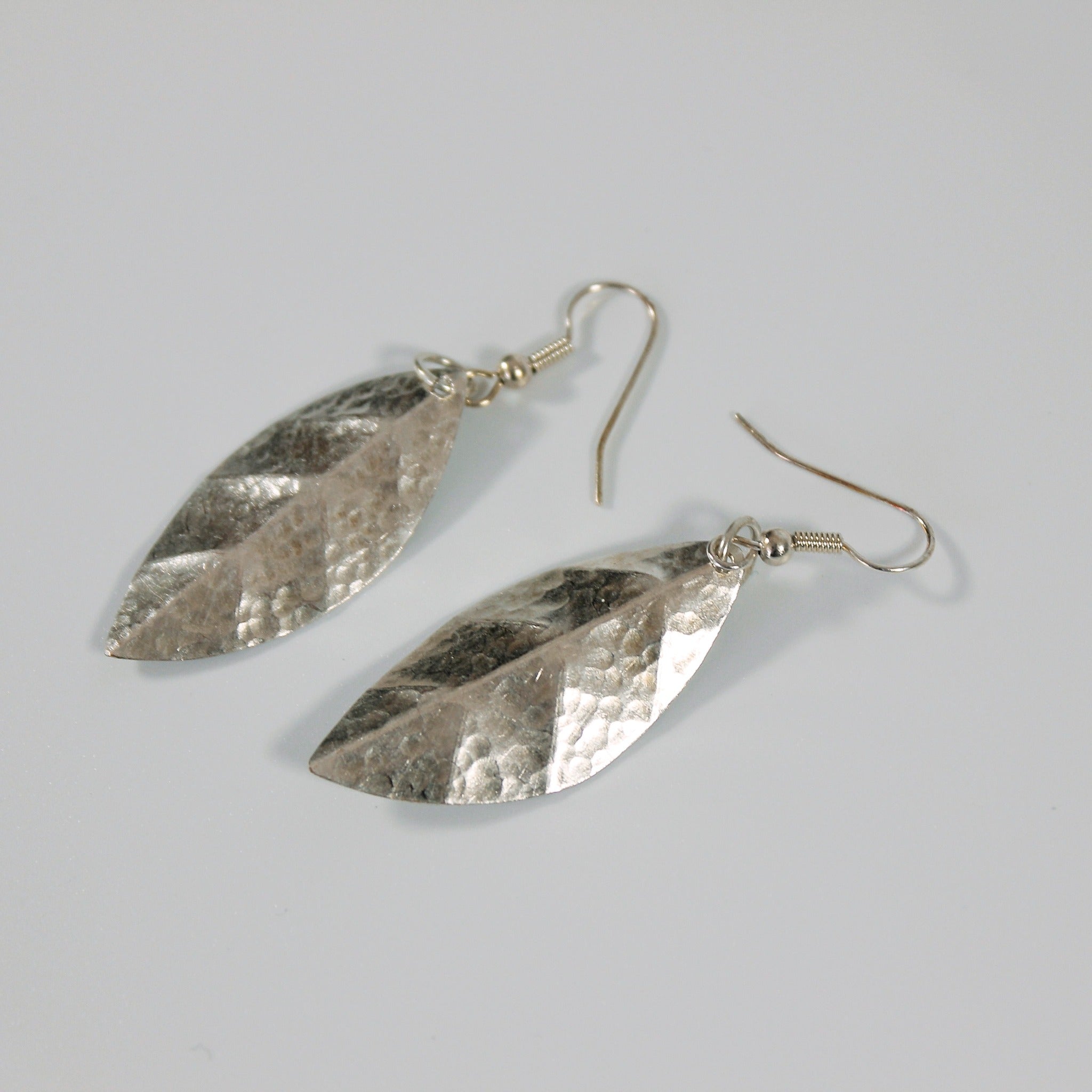 Silver Plate Small Veined Leaf Earrings - JEMS30 - Uneeka