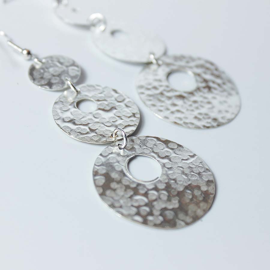 Silver Plate Three Circle Large Drop Earrings - JELS2 - Uneeka