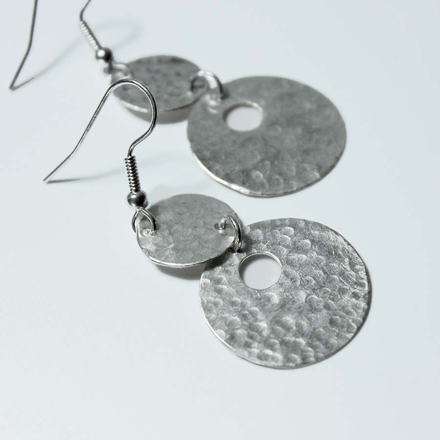 Silver Plated 2 Circle With Hole Earrings - JEMS35 - Uneeka
